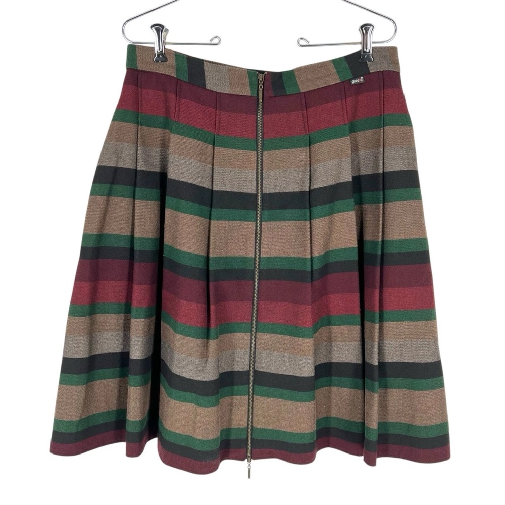 Guzella Pleated Skirt Womens Size 8 Muted Stripe Heavyweight Exposed Zipper